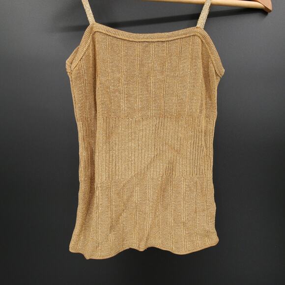 Vertigo Tank Top Gold Metallic Ribbed Knit Spaghetti Straps Rayon Nylon Size T1 - Picture 4 of 9